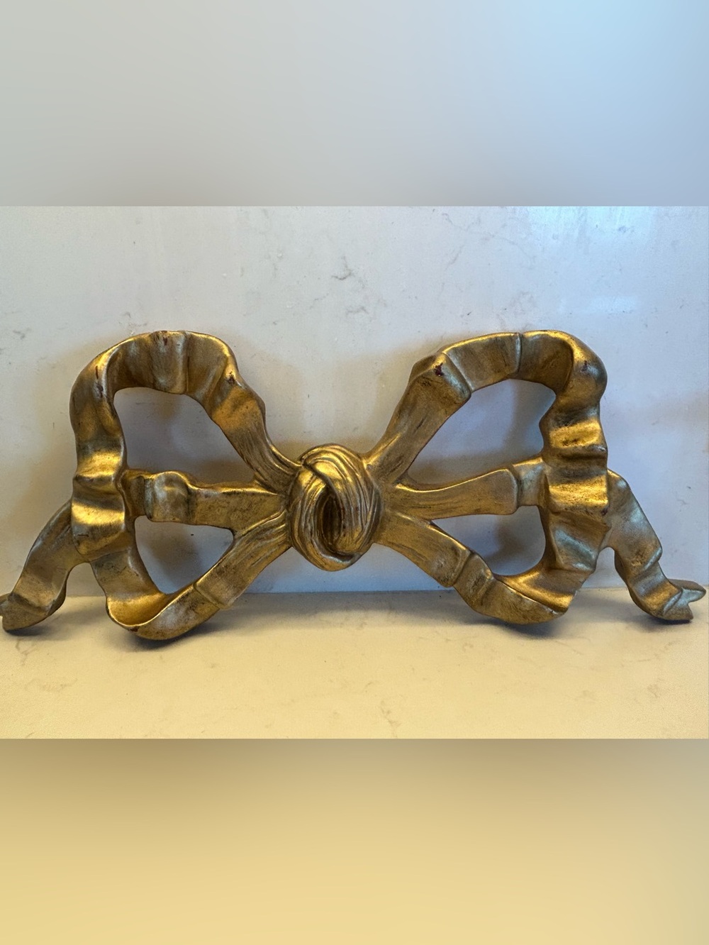 Vintage Large Resin Decorative Gold Ribbon Bow Wall Accent 7 x 17 in